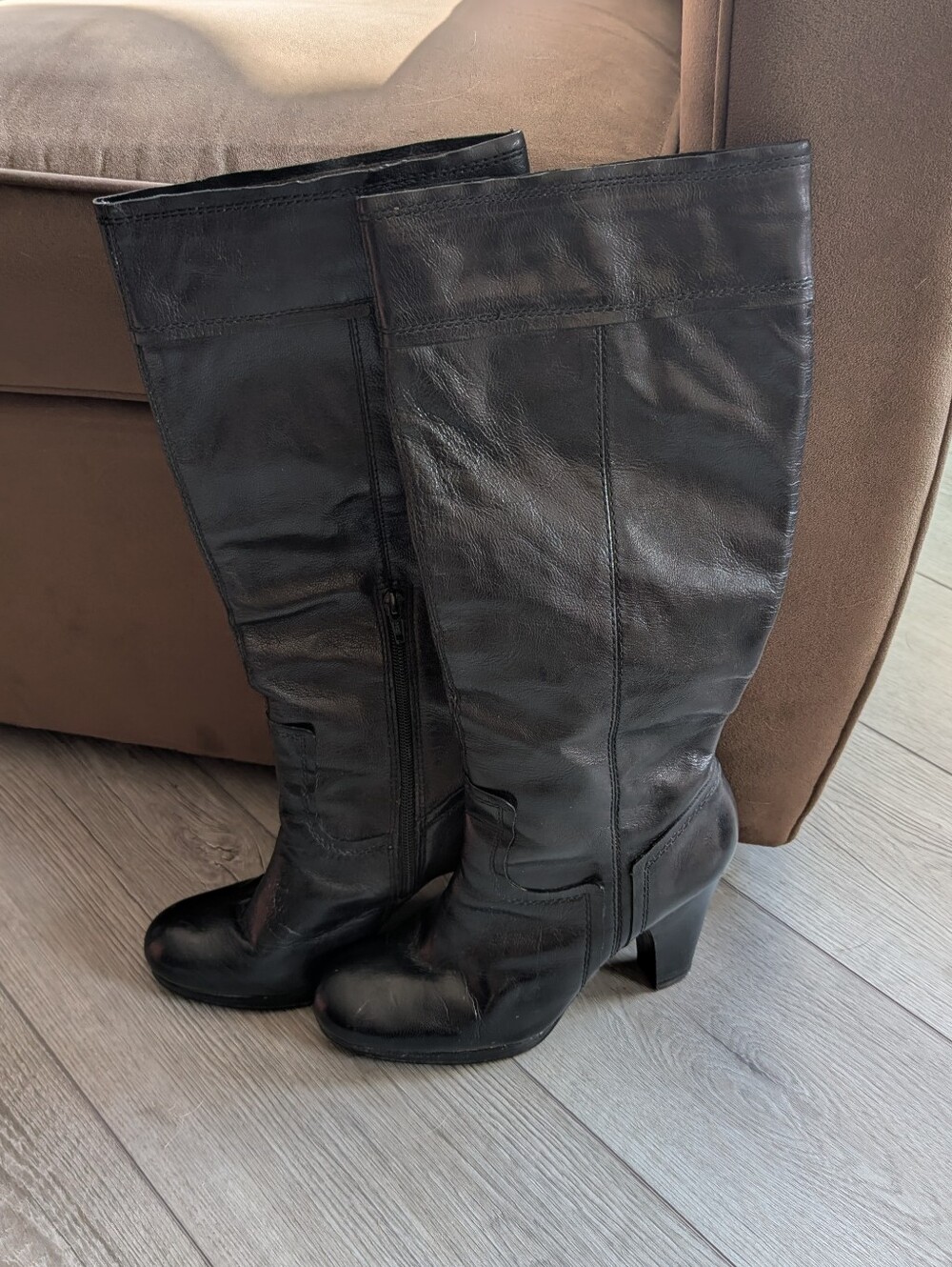 Apepazza Black Leather Mid-Heel Knee Boots